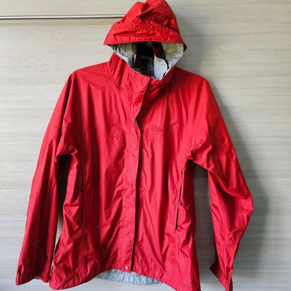 Marmot PreCip Womens Red Hooded Rain Jacket Windbreaker Gorpcore Light Size M - Picture 1 of 16